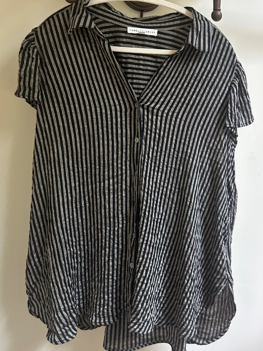 Jane and Delancey Black and White Vertical Stripe Button-Front Shirt